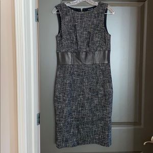 Black tweed dress with leather waistband